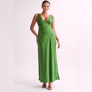 Meshki Nadia Satin Dress with Back Cowl Emerald